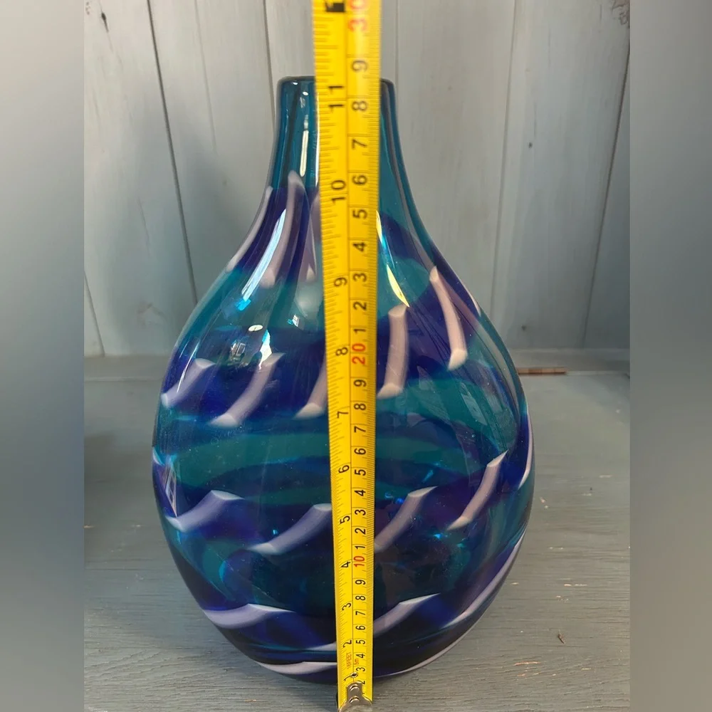 Crate&Barrel Blue & White Swirl Hand-Blown Glass Vase